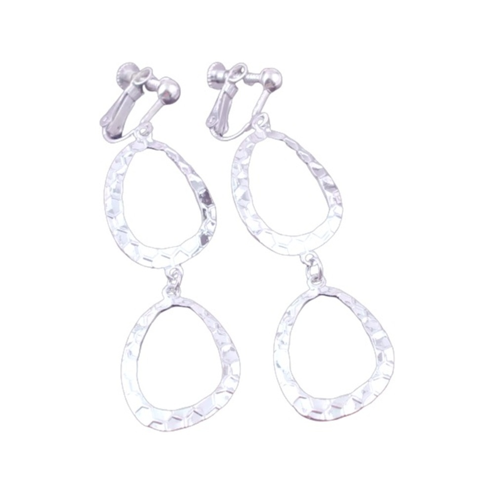 Chic Silver Hammered Drop Earrings (Clip On)